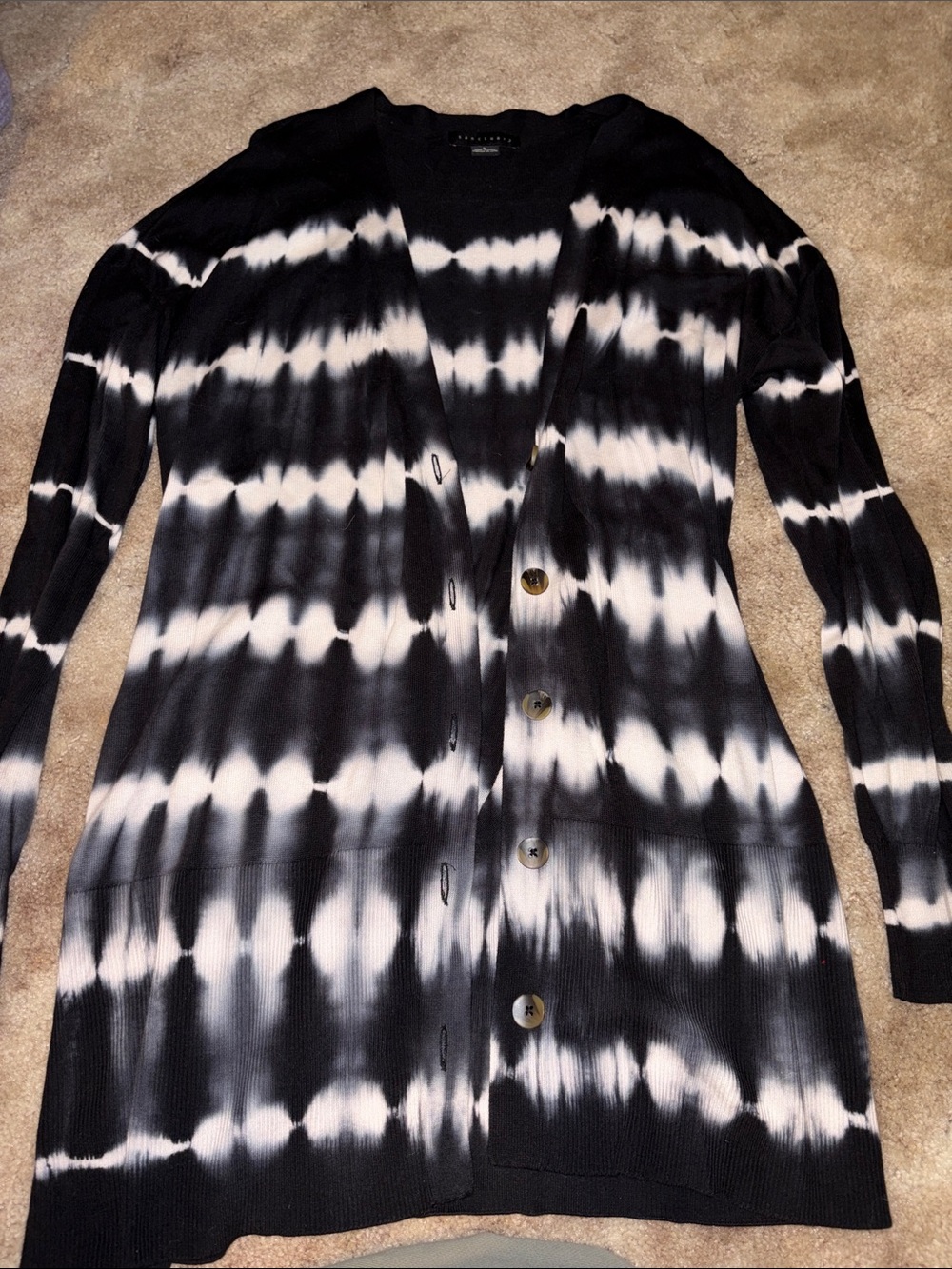 Sanctuary Tie-Dye Black & White Long Cardigan Sweater